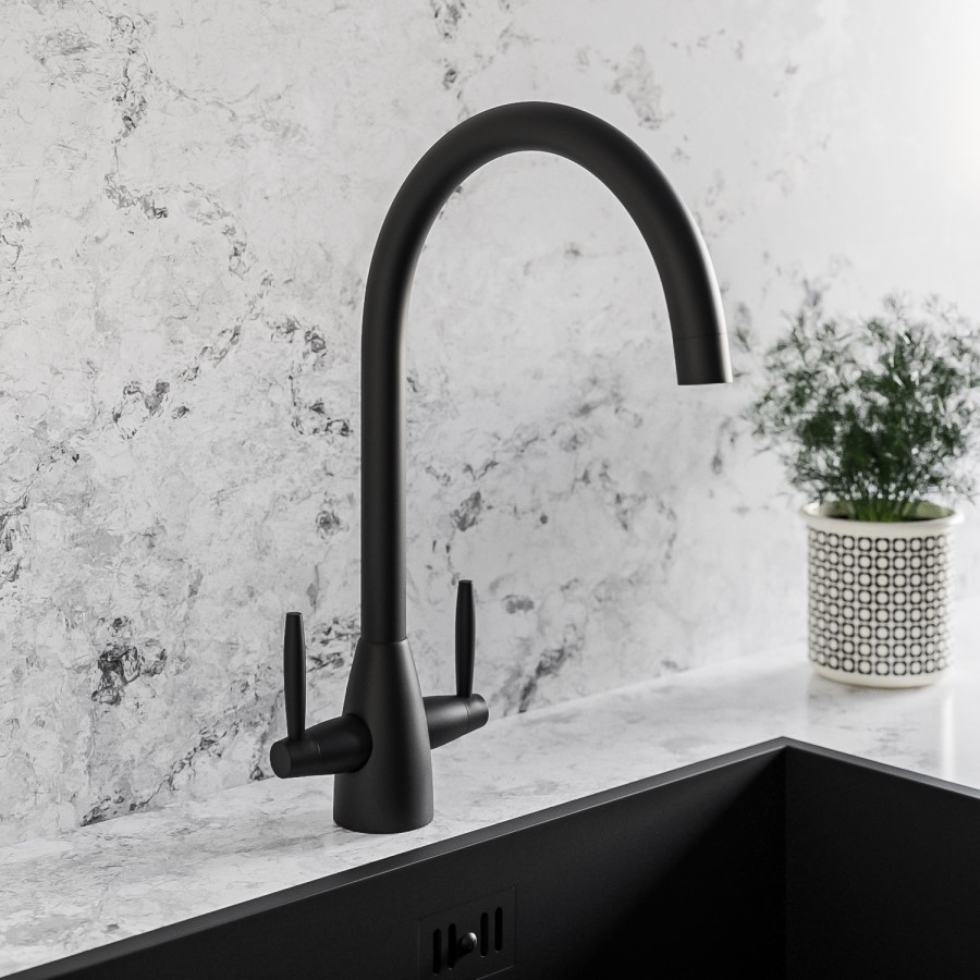 Black Dual Lever Monobloc  Kitchen Mixer Tap - Enza Tamara