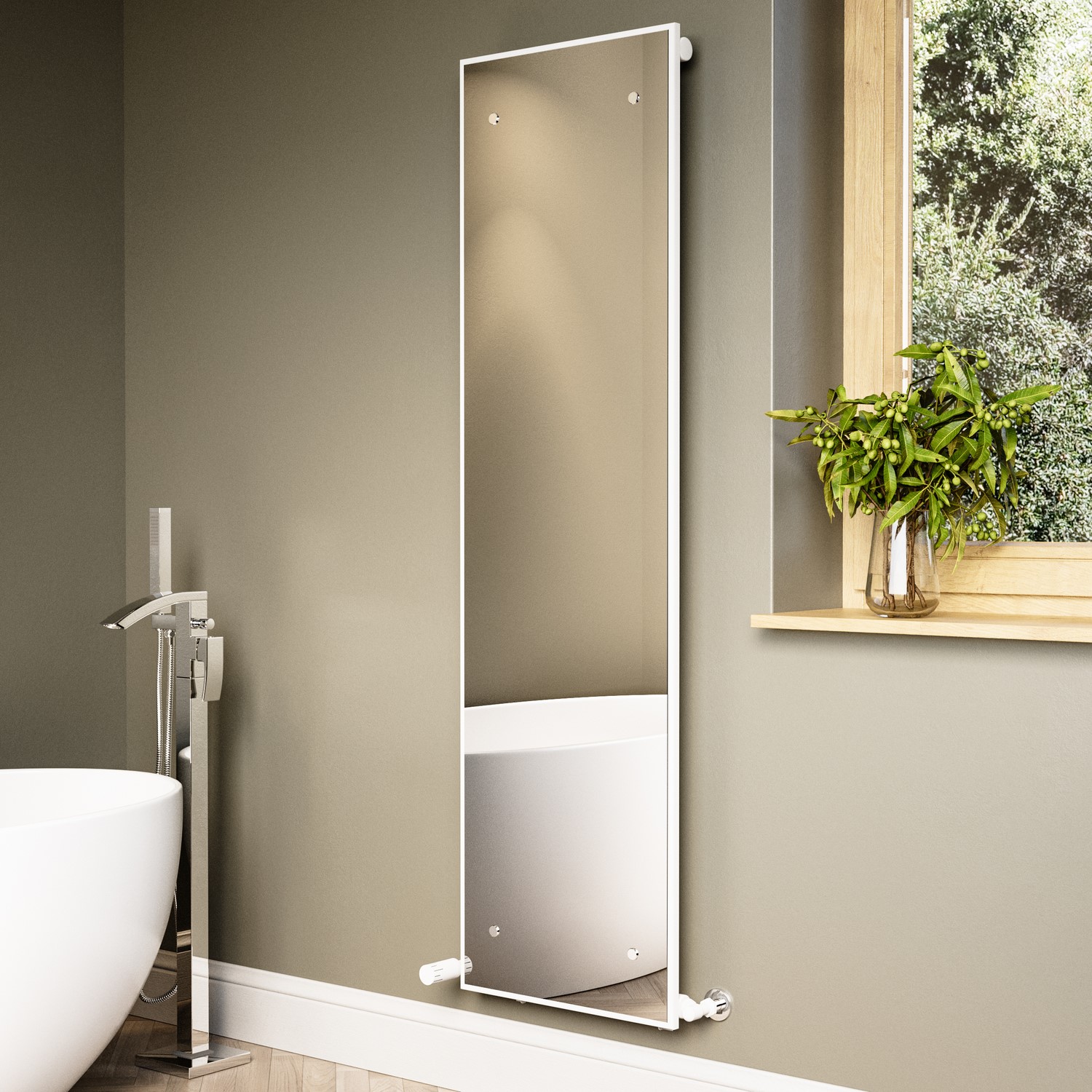 Tanami White Vertical Single Panel Mirrored Radiator 1600 X 452Mm