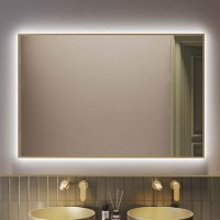 Rectangular Brass Backlit Heated Bathroom Mirror with Lights 1200 x 800mm - Taurus Rectangular Brass Backlit Heated Bathroom Mirror with Lights 1200 x 800mm - Taurus