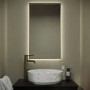 Rectangular Brass Backlit Heated Bathroom Mirror with Lights 700 x 400mm - Taurus
