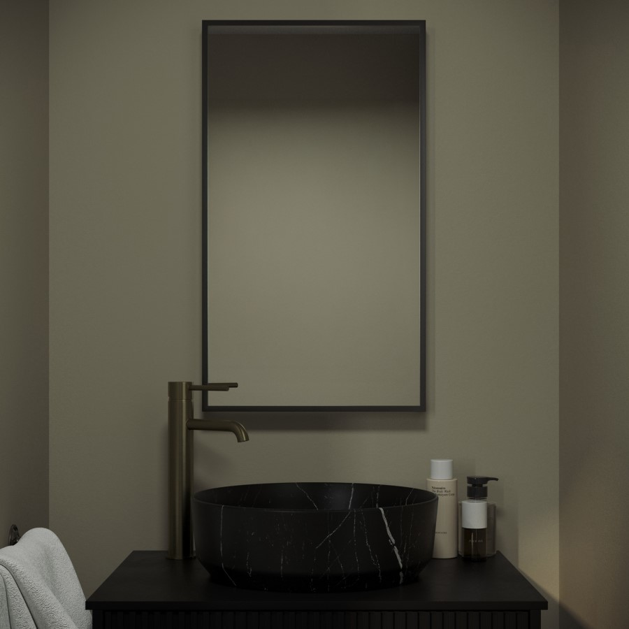 Rectangular Black Backlit Heated Bathroom Mirror with Lights 700 x 400mm - Taurus