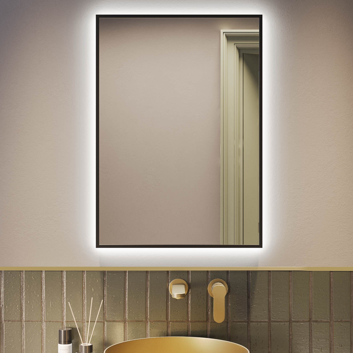 Rectangular Led Shower Lights Rectangular Black Backlit Heated Bathroom Mirror with Lights 500 x ...