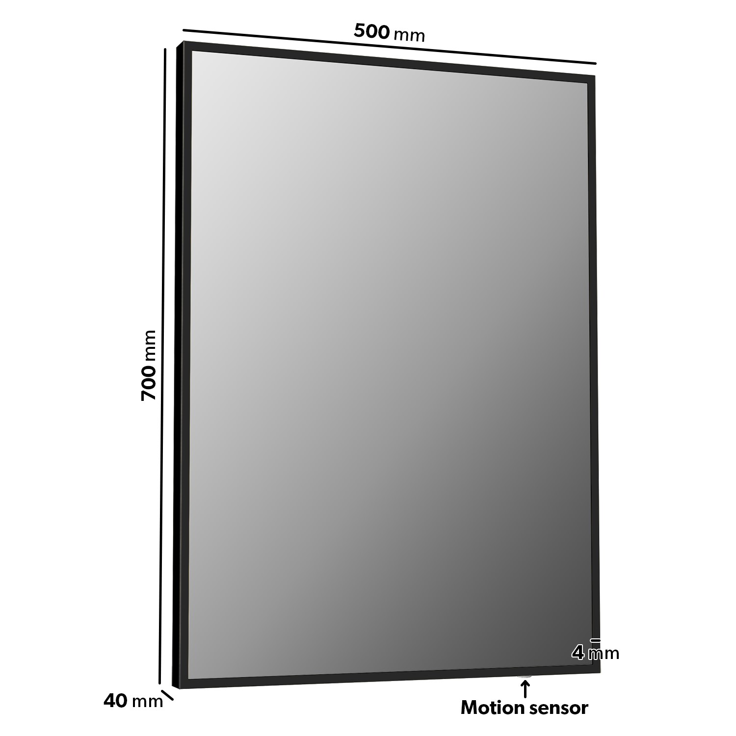 Rectangular Black Backlit LED Heated Bathroom Mirror 500 x 700mm