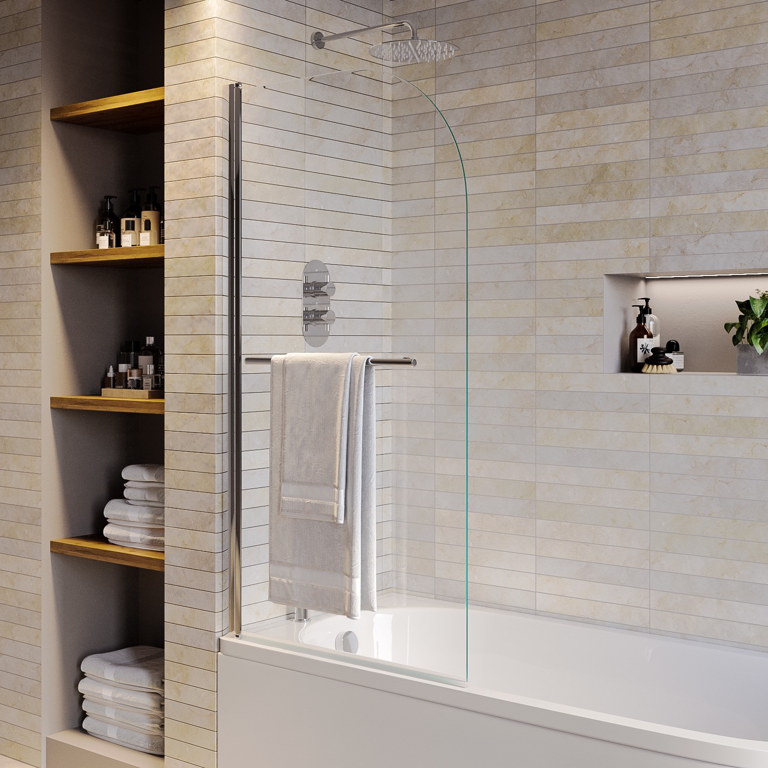Photos - Shower Screen Taurus Chrome Hinged Shower Bath Screen with Towel Rail 1450 x 775mm -  Chrome P01BS01-CH-6-TB 