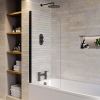Black Pivot Shower Bath Screen 1450 x 775mm - Taurus