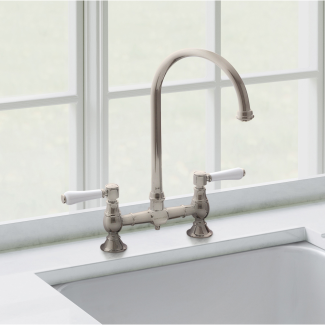 Rangemaster Belfast Brushed Dual Lever Bridge Kitchen Mixer Tap ...