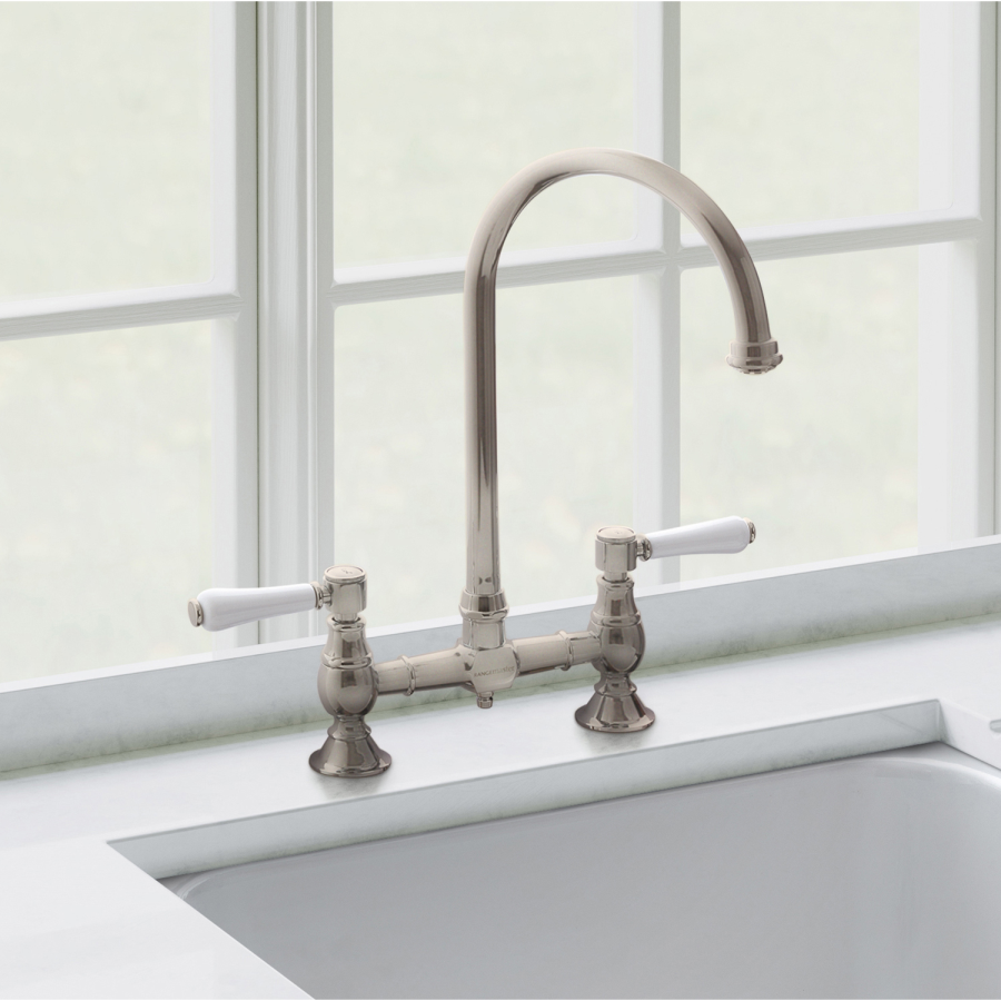 Rangemaster Belfast Brushed Dual Lever Bridge Kitchen Mixer Tap
