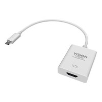 Vision USB-C to VGA Adaptor. Plugs into the USB-C port on your laptop and provides a female VGA to connect to a display or projector. Extend or clone your desktop in the normal wa