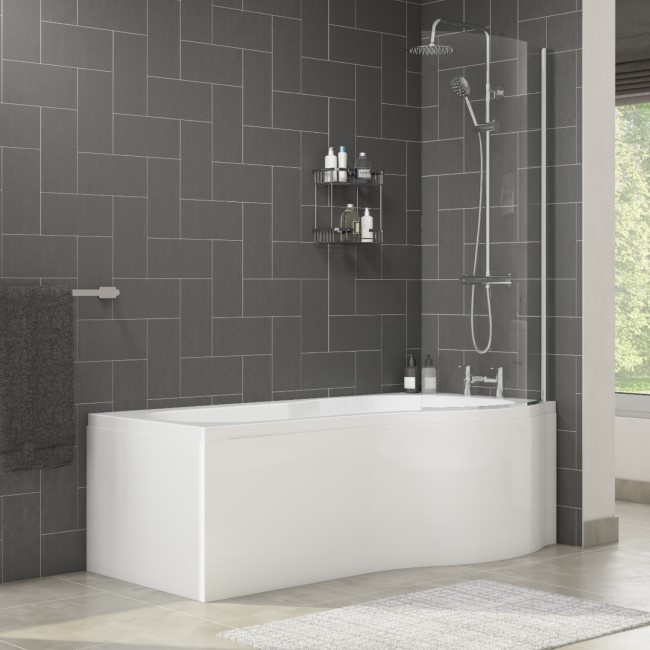 Palham Right Hand P Shape Bath with Side Panel & Shower Screen - 1700 x 700mm 