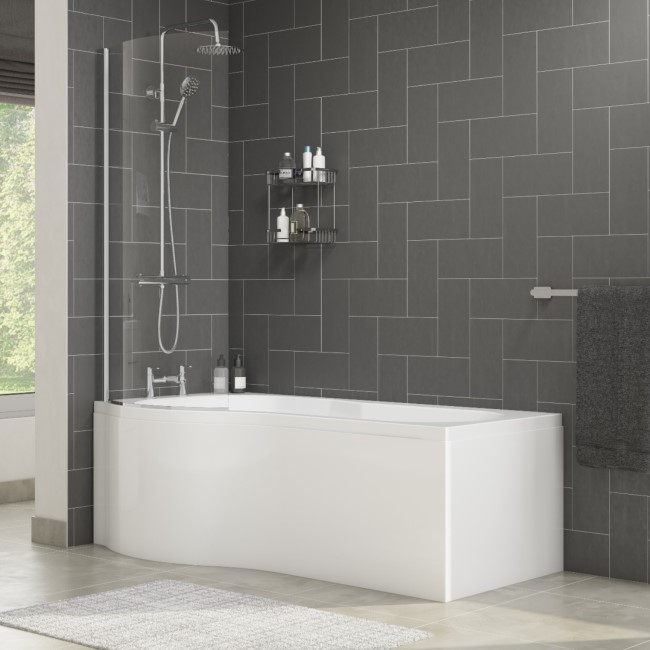 Palham Left Hand P Shape Bath with Side Panel & Shower Screen - 1700 x 700mm