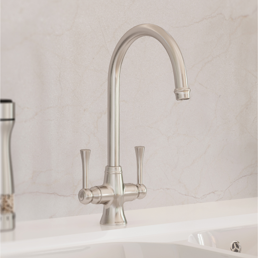 Rangemaster Estuary Dual Lever Monobloc Kitchen Mixer Tap - Brushed Nickel