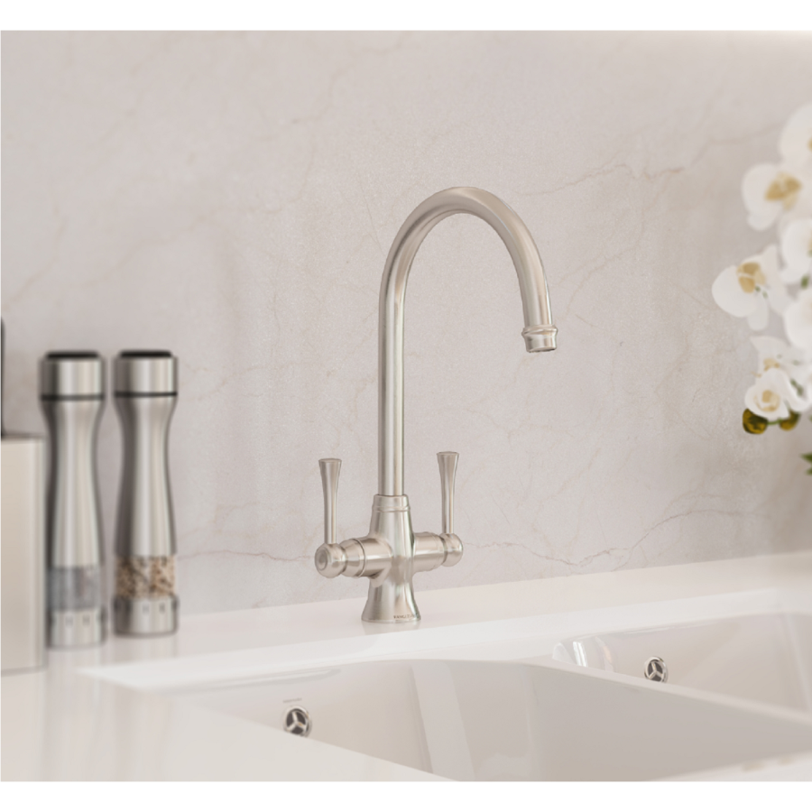 Rangemaster Estuary Dual Lever Monobloc Kitchen Mixer Tap - Brushed Nickel