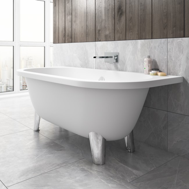 GRADE A1 - Back To Wall Freestanding Bath with Modern Feet - 1680 x 785 x 620mm