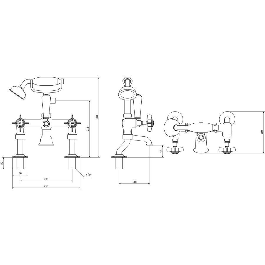 GRADE A1 - Elod Traditional Bath Shower Mixer Tap