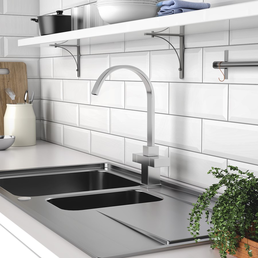 Chrome Twin Lever Kitchen Mixer Tap - Enza Cromer