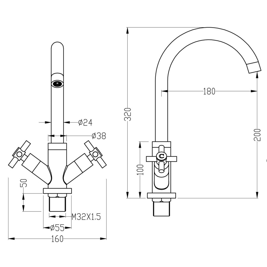 Essence Agnes Chrome Twin Lever Monobloc Kitchen Mixer Tap