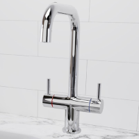 Chrome Twin Lever Kitchen Mixer Tap - Essence Roscoe