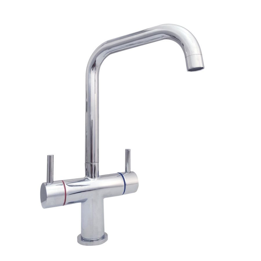 Chrome Twin Lever Kitchen Mixer Tap - Essence Roscoe