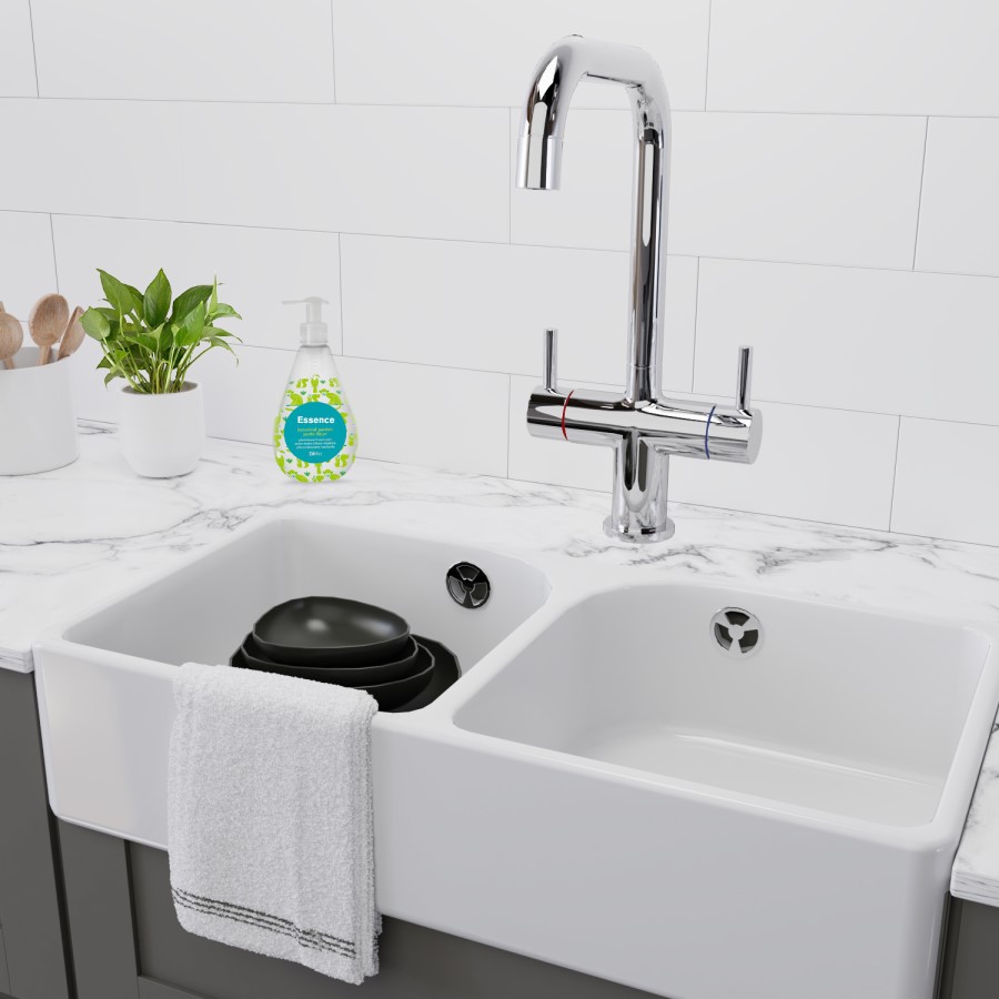 Chrome Twin Lever Kitchen Mixer Tap - Essence Roscoe