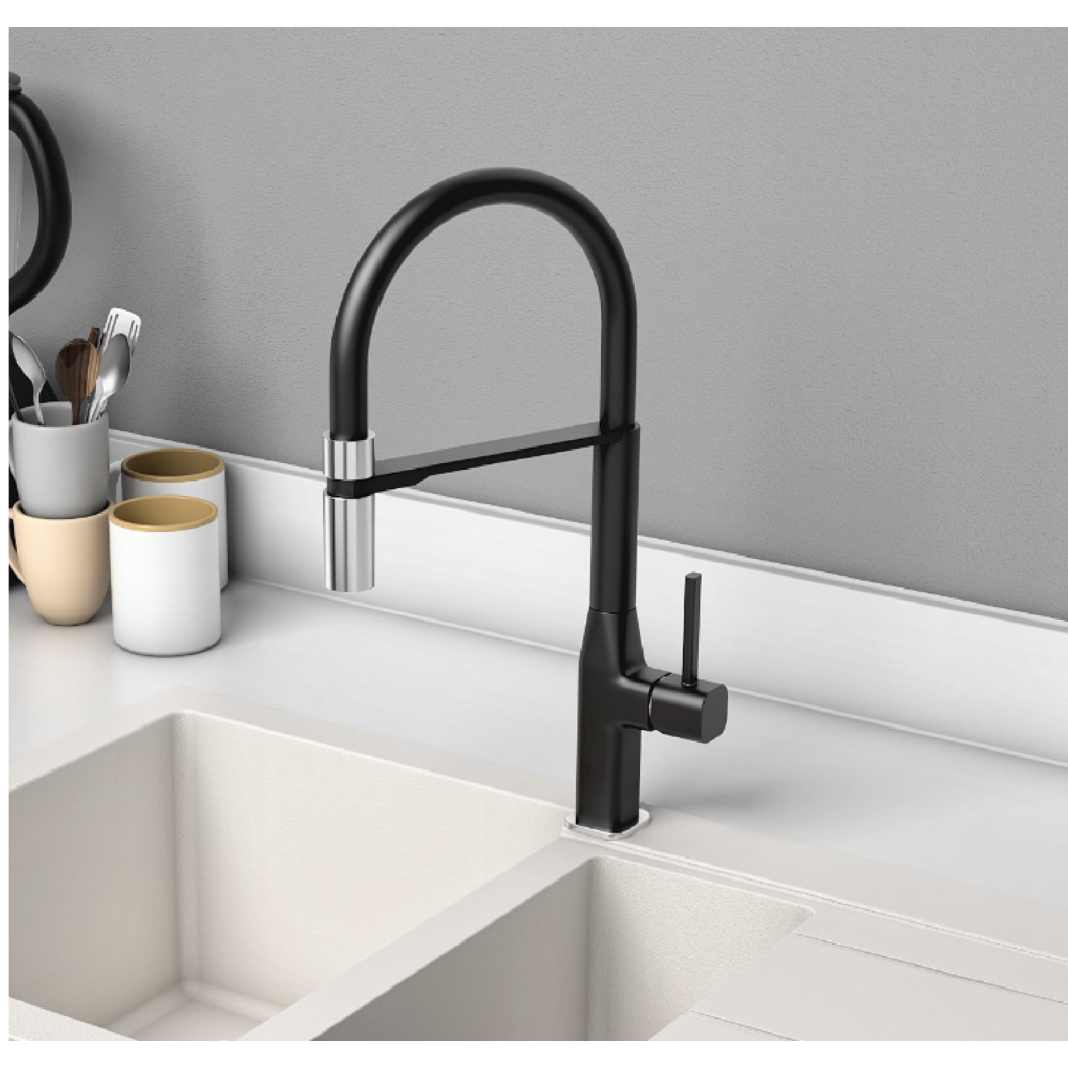 Black Single Lever Pull Out Kitchen Mixer Tap - Enza Zetland - Better ...