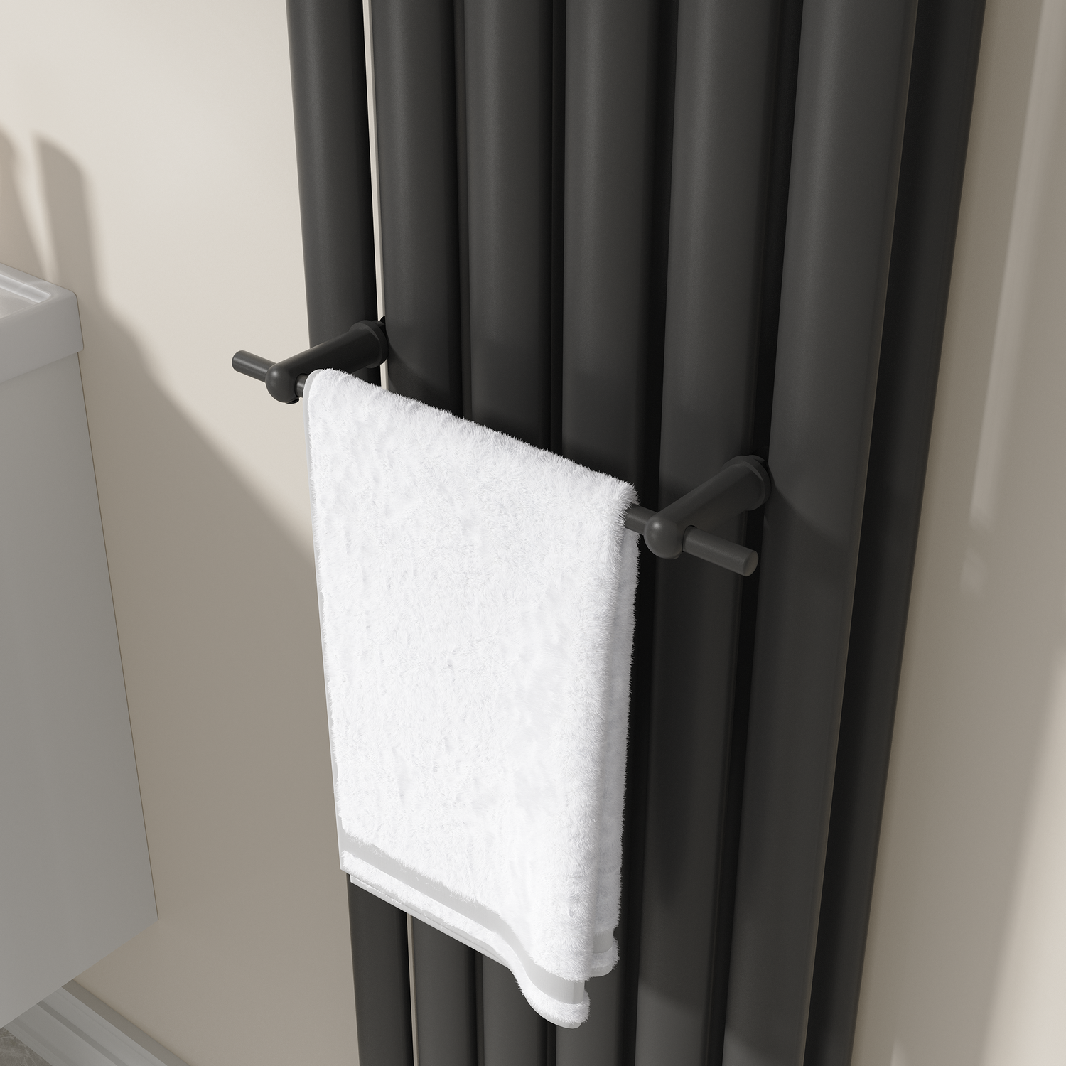 Avero Black Designer Towel Holder For Steel & Electric Radiators - 320Mm