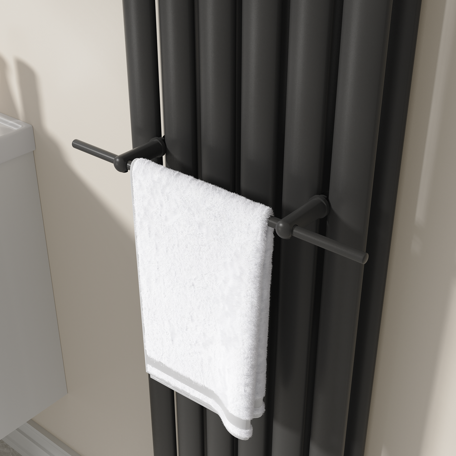 Avero Black Designer Towel Holder For Steel & Electric Radiators - 420Mm