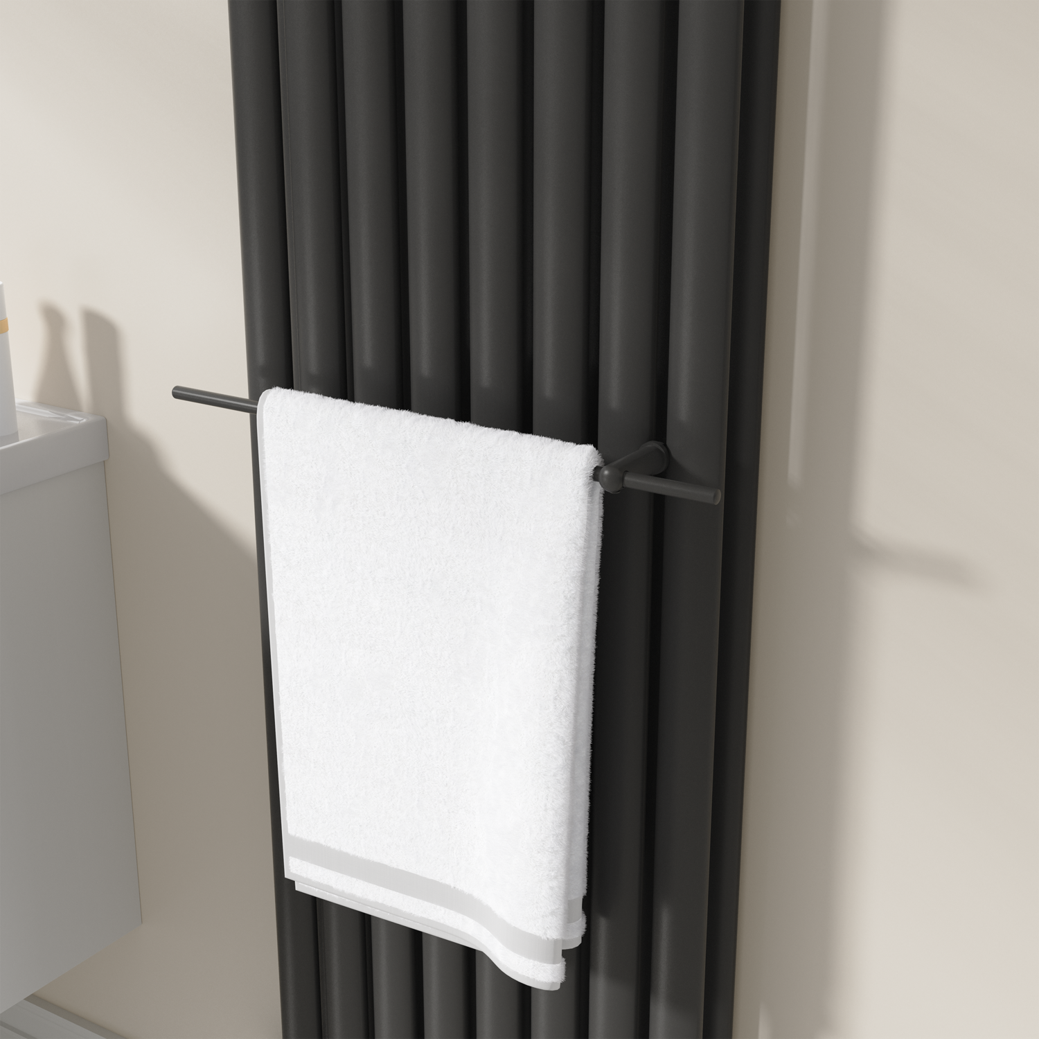Avero Black Designer Towel Holder For Steel & Electric Radiators - 520Mm