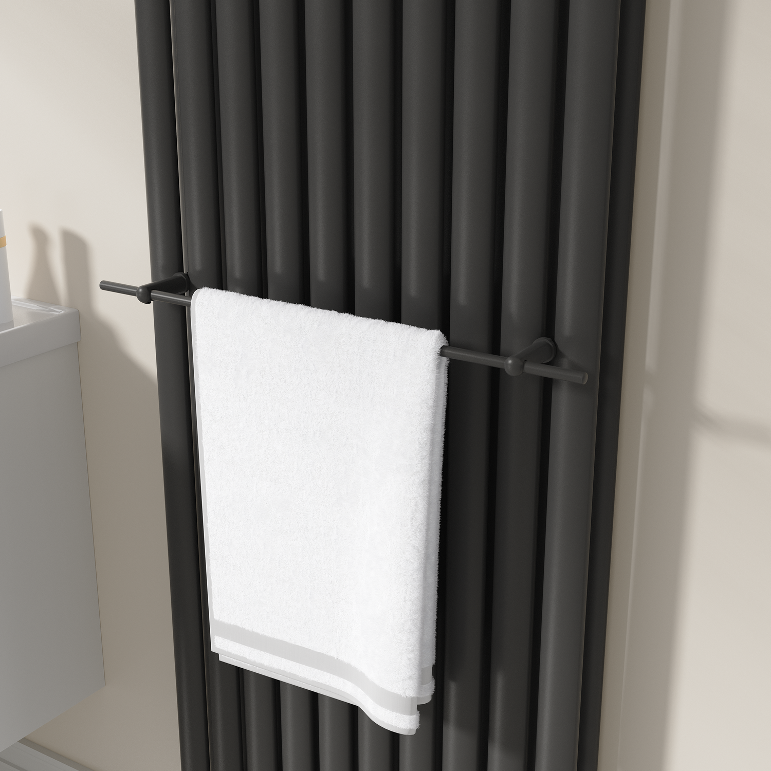 Image of Avero Black Designer Towel Holder for Steel & Electric Radiators - 620mm Black 9 x 3 x 62 cm TRB62