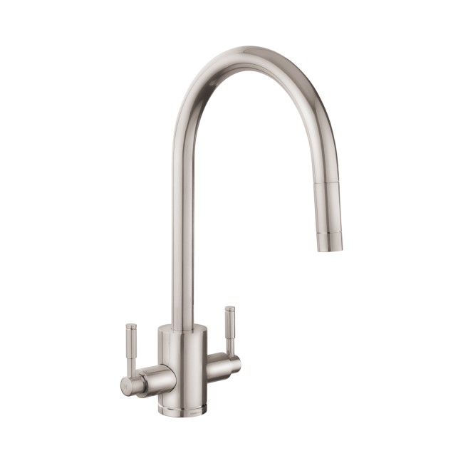 Rangemaster Aquatrend Chrome Twin Lever Pull Out Kitchen Mixer Tap  