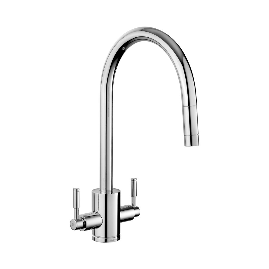 Rangemaster Aquatrend Dual Lever Pull Out Monobloc Kitchen Mixer Tap - Polished Chrome