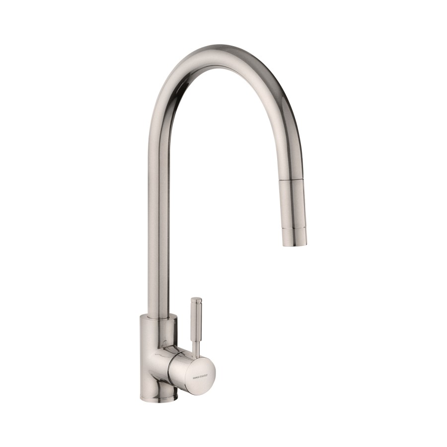 Rangemaster Aquatrend Single Lever Pull Out Monobloc Kitchen Mixer Tap - Brushed Nickel