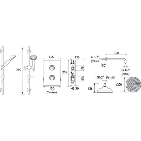 Bristan Trinity Concealed Thermostatic Mixer Shower with Wall Mounted Shower Head