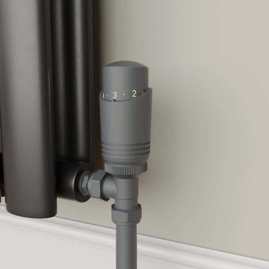 Elego Anthracite Gray Modern TRV Angled Thermostatic Radiator Valves With Lockshield