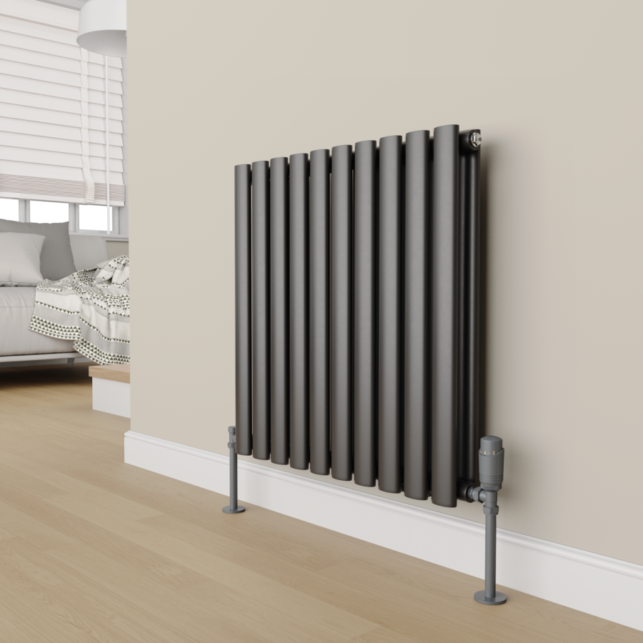 Elego Anthracite Gray Modern TRV Angled Thermostatic Radiator Valves With Lockshield