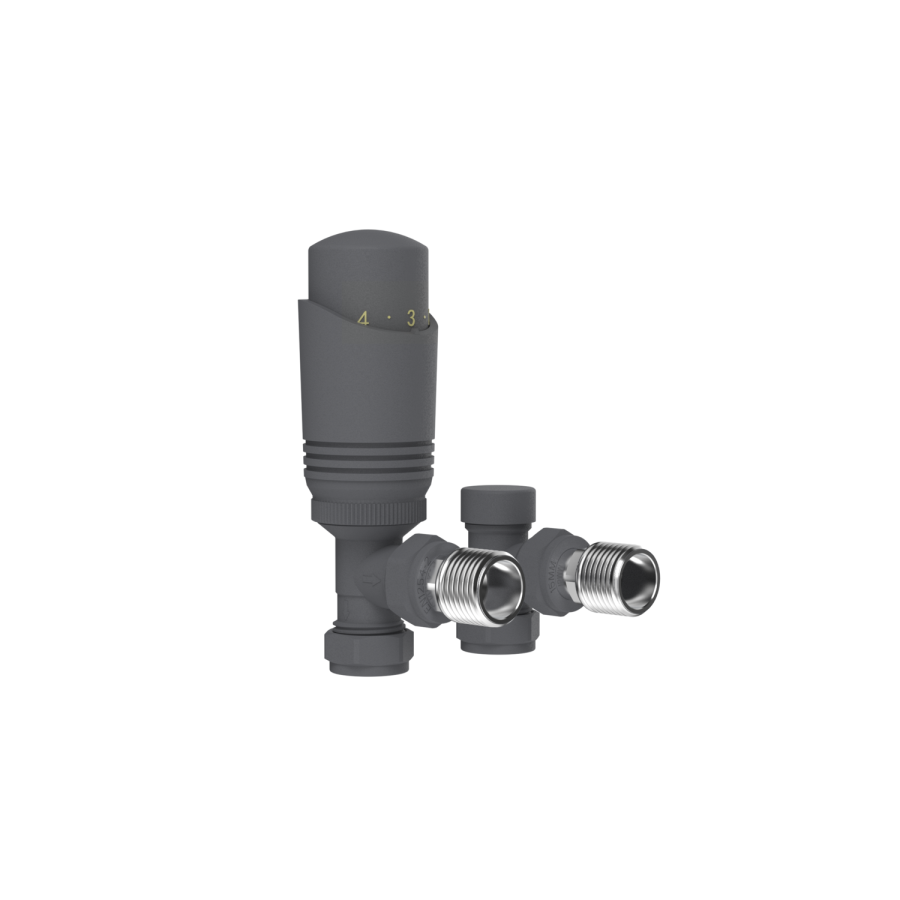 Elego Anthracite Gray Modern TRV Angled Thermostatic Radiator Valves With Lockshield