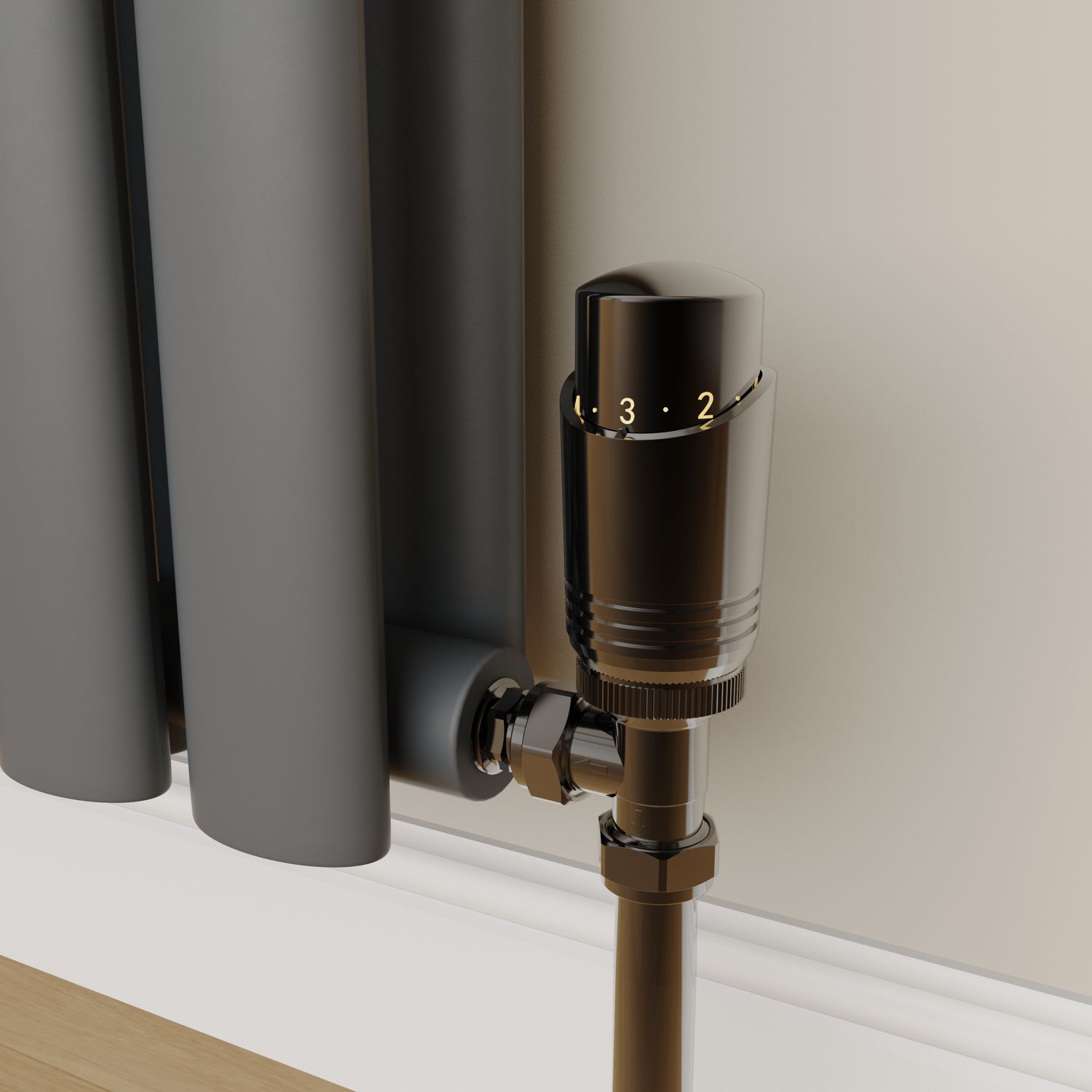 Elego Black Nickel Modern Trv Angled Thermostatic Radiator Valves With Lockshield