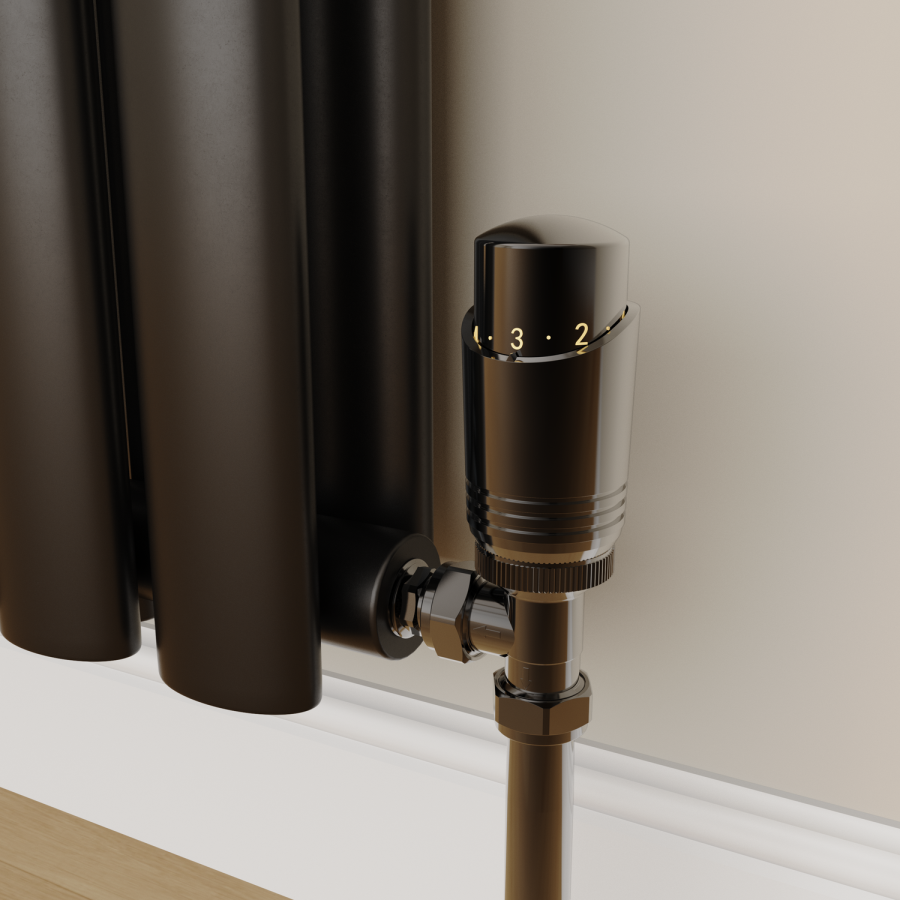 Elego Black Nickel Modern TRV Angled Thermostatic Radiator Valves With Lockshield
