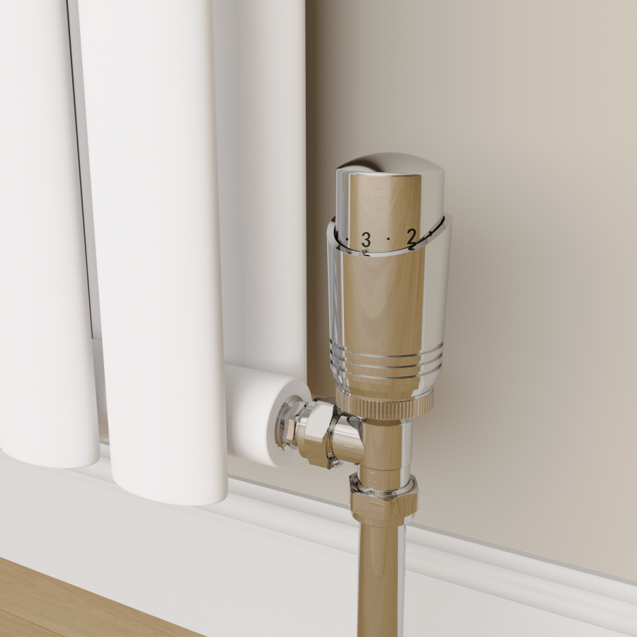 Elego Chrome Modern TRV Angled Thermostatic Radiator Valves With Lockshield