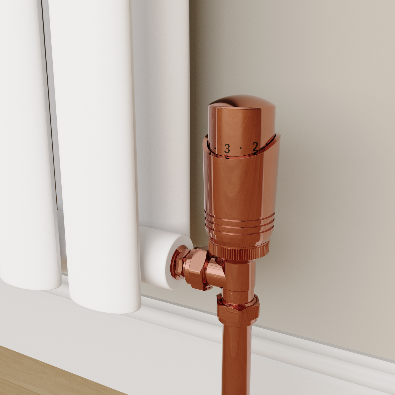 Elego Copper Modern Trv Angled Thermostatic Radiator Valves With Lockshield