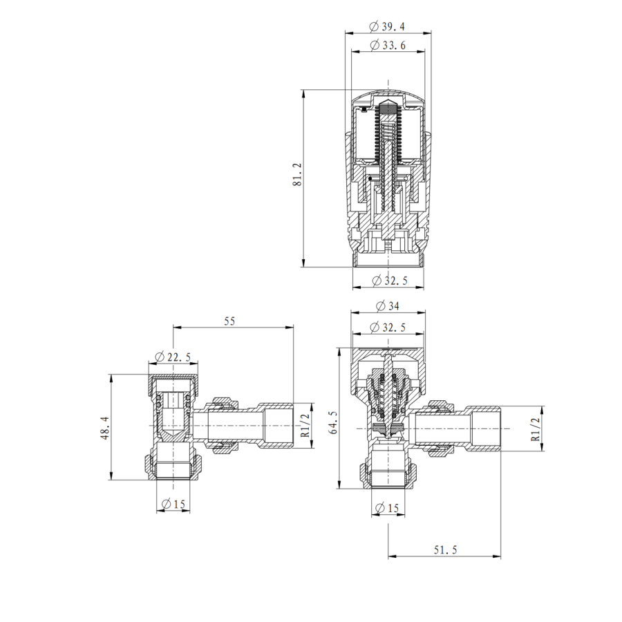 Elego Copper Modern TRV Angled Thermostatic Radiator Valves With Lockshield