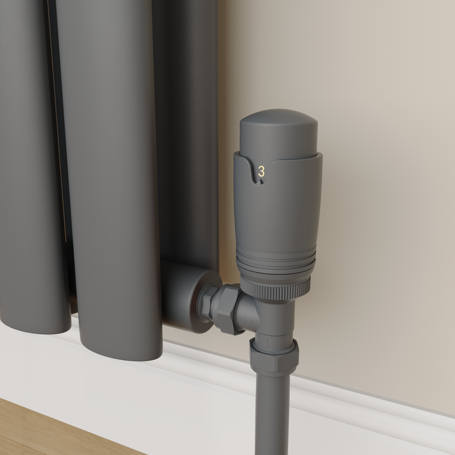 Elego Anthracite Gray Modern Trv Angled Thermostatic Radiator Valves With Lockshield