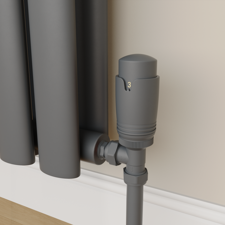 Elego Anthracite Gray Modern TRV Angled Thermostatic Radiator Valves With Lockshield