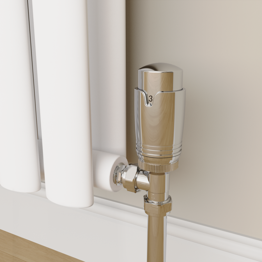 Elego Chrome Modern TRV Angled Thermostatic Radiator Valves With Lockshield