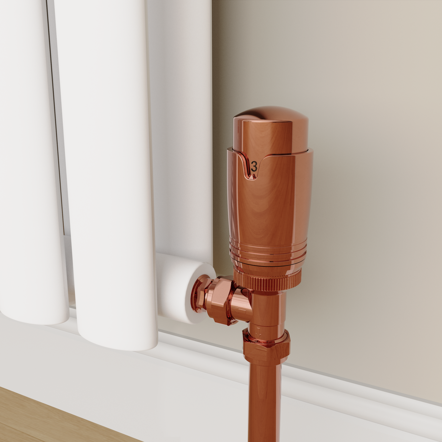 Elego Copper Modern Trv Angled Thermostatic Radiator Valves With Lockshield