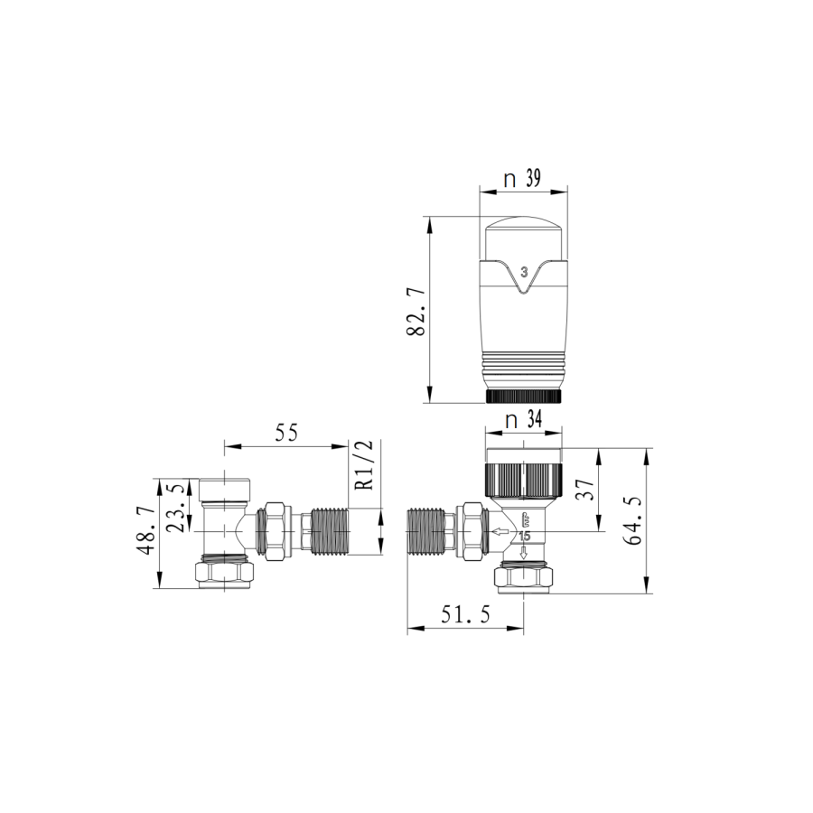 Elego Matte Black Modern TRV Angled Thermostatic Radiator Valves With Lockshield