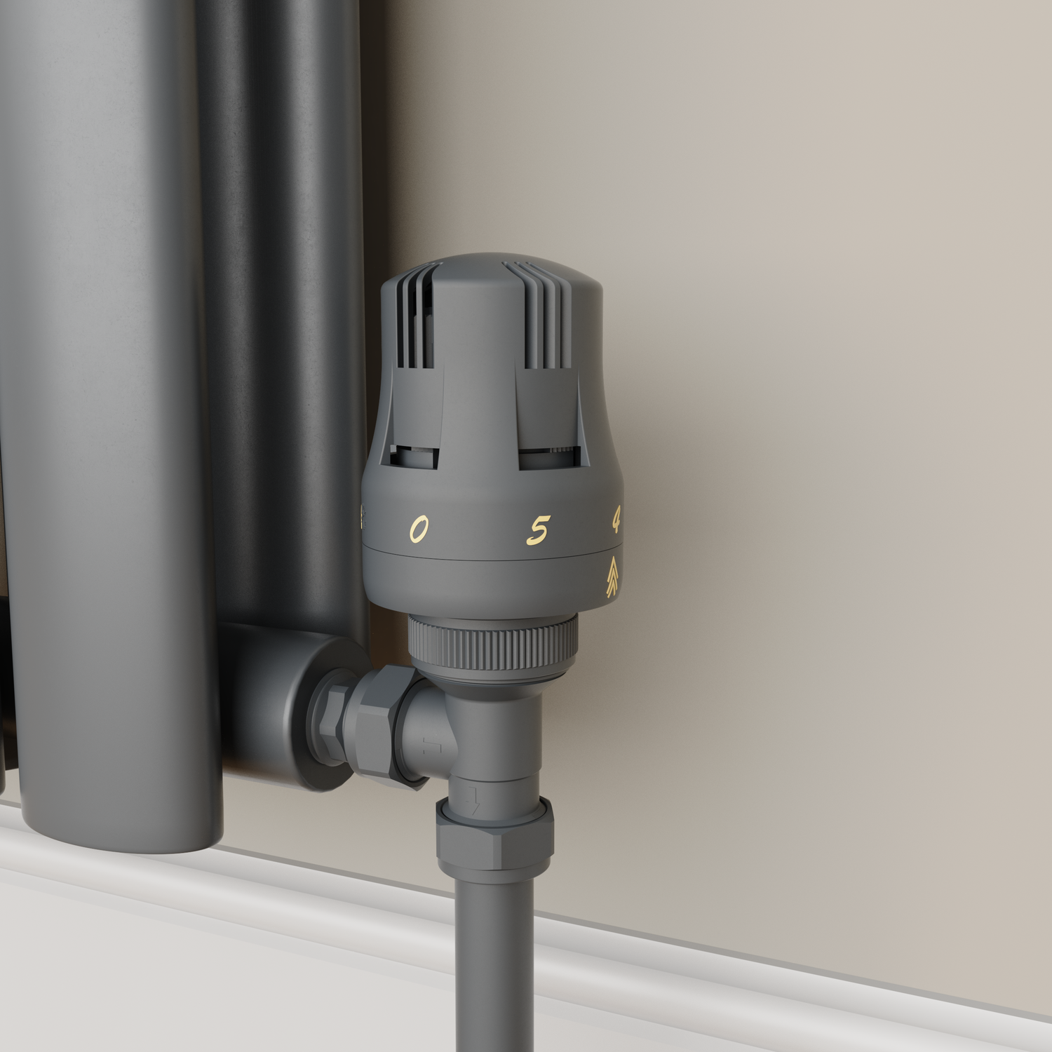 Elego Anthracite Modern Trv Angled Thermostatic Radiator Valves With Lockshield