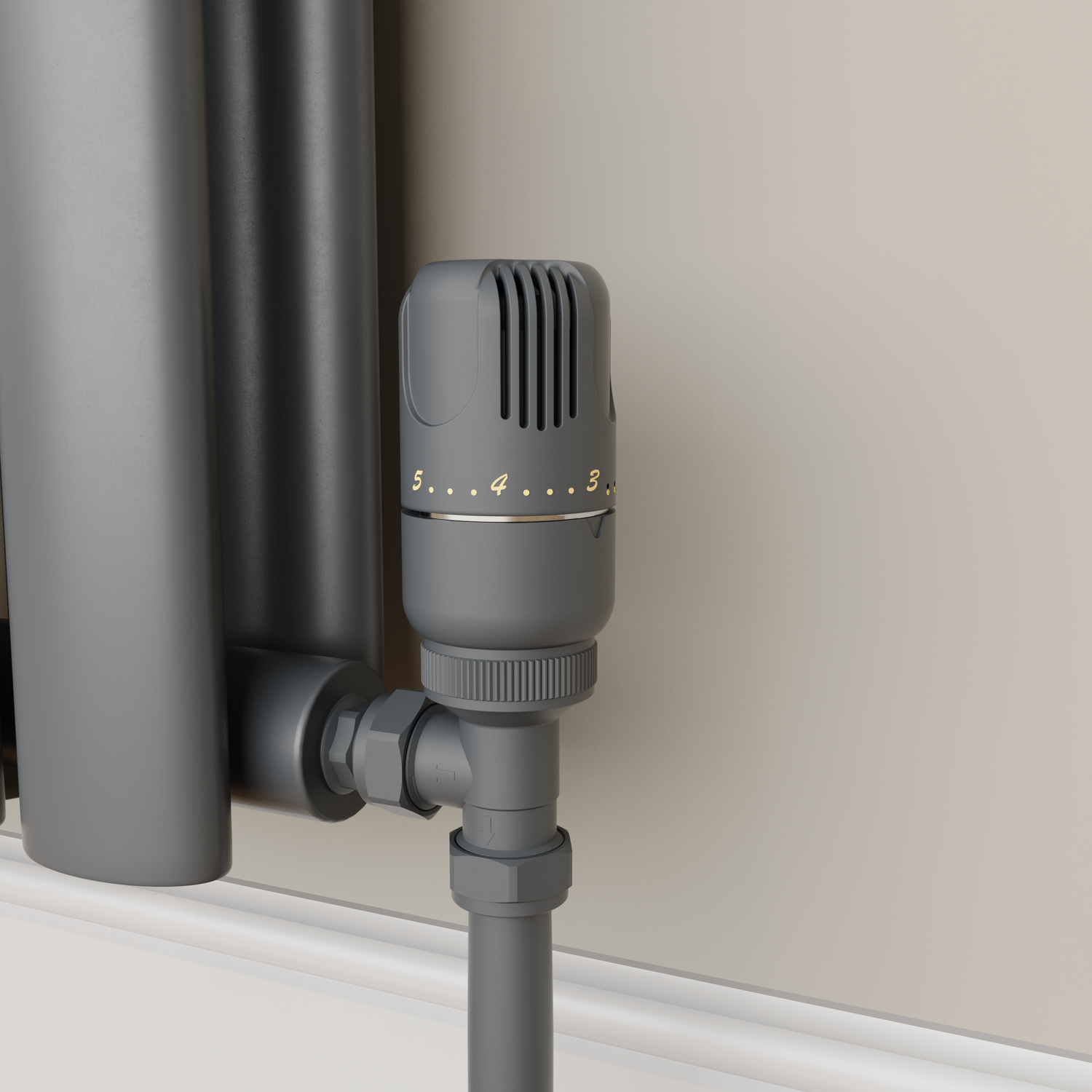 Elego Anthracite Gray Modern Trv Angled Thermostatic Radiator Valves With Lockshield