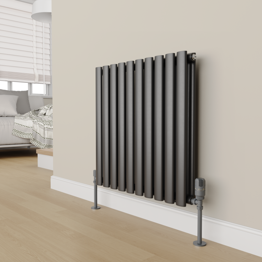 Elego Anthracite Gray Modern TRV Angled Thermostatic Radiator Valves With Lockshield