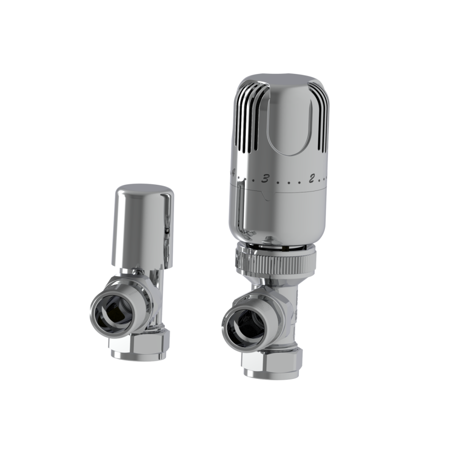 Elego Chrome Modern TRV Angled Thermostatic Radiator Valves With Lockshield