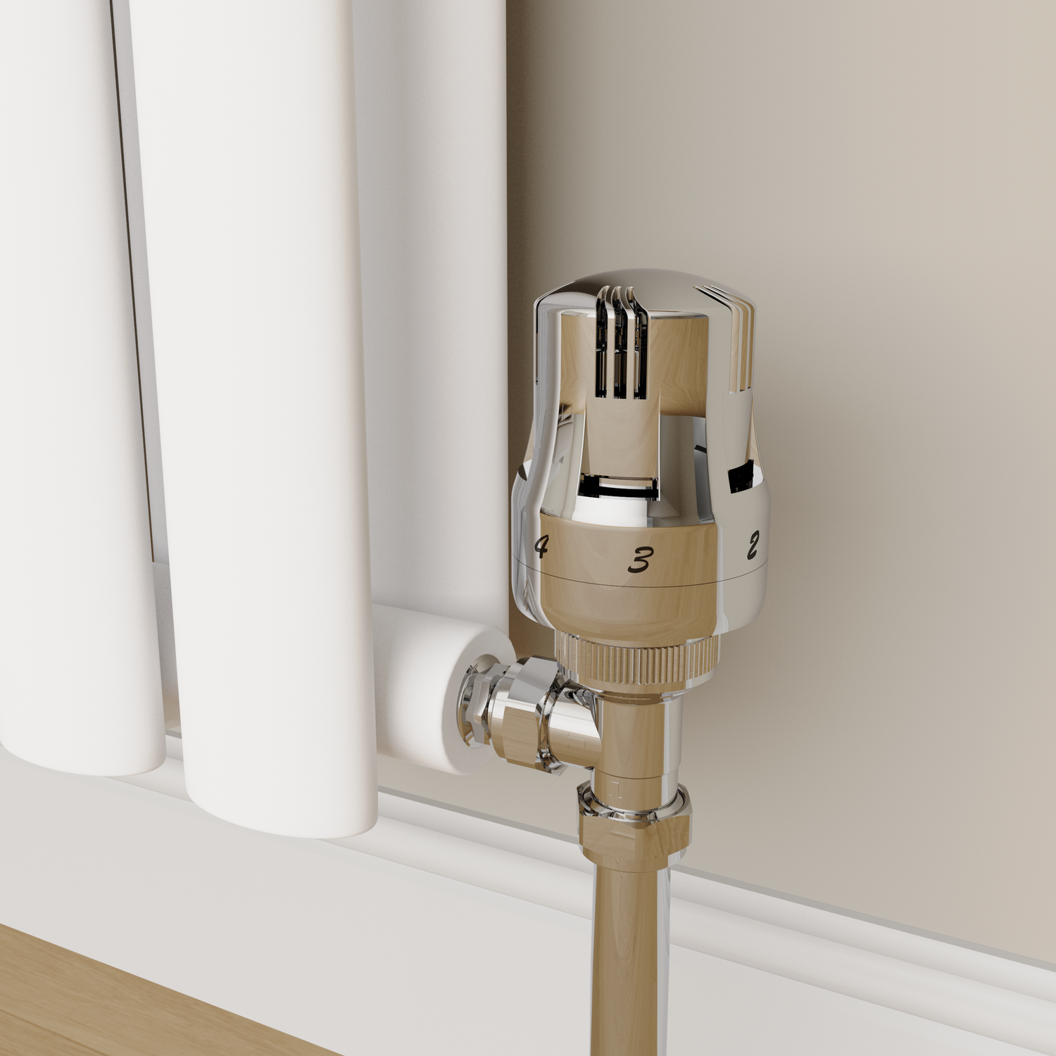 Elego Chrome Modern Trv Angled Thermostatic Radiator Valves With Lockshield